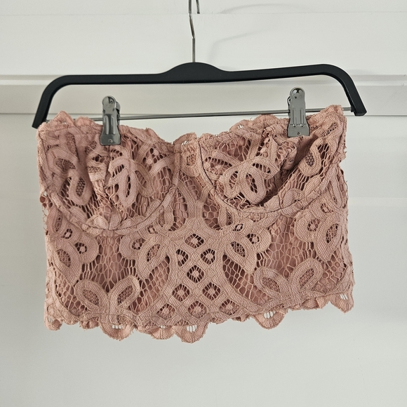 Free People Strapless Lace Crop Top Bandeau - Pink Size LARGE - Picture 4 of 7